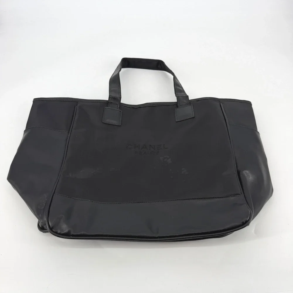 Chanel Beaute Black Nylon Tote Bag VIP Gift Large Shoulder Bag Travel Carryall
